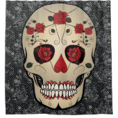 スカル顔レディーバグアイズシュガースカル シャワーカーテン (正面)