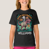 スカル騎乗ダイノ – ミイラに包まれたT-Rexのスケルトン Tシャツ (正面)