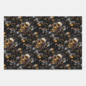 スカル骨格顔ブラック金ゴールド海賊版テーマ ラッピングペーパーシート (正面3)