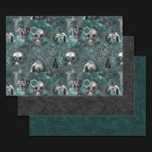 スカル魔女フローラ |ダークゴシックのミッドナイトティール（緑がかった色） ラッピングペーパーシート