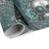 スカル魔女フローラ |ダークゴシックのミッドナイトティール(緑がかった色) ラッピングペーパー (ロールコーナー)