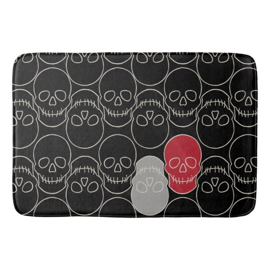 スカル-こうもりブラックとボーンホワイト バスマット (正面)