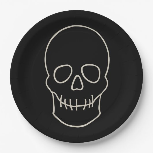 スカル-こうもりブラックとボーンホワイト ペーパープレート (正面)