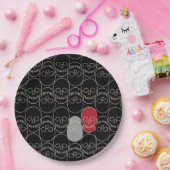 スカル-こうもりブラックとボーンホワイト ペーパープレート (パーティー)