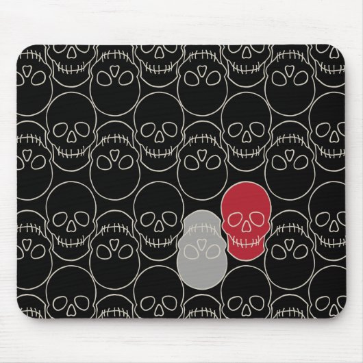 スカル-こうもりブラックとボーンホワイト マウスパッド (正面)