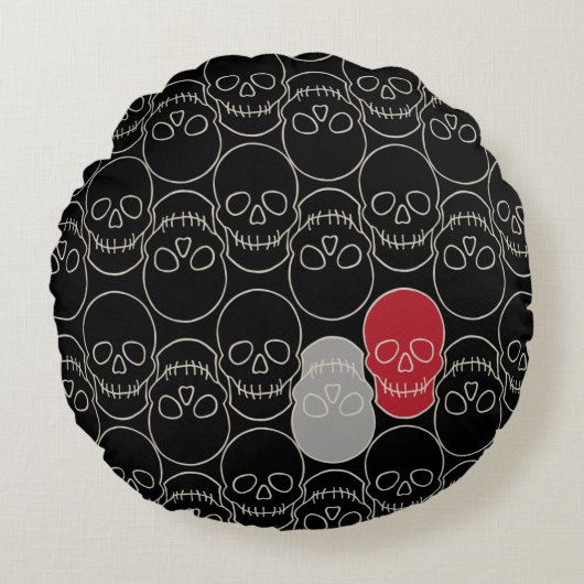 スカル-こうもりブラックとボーンホワイト ラウンドクッション (正面)