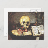スカル、キャンドル、本を持つ静物生活。 ポストカード (正面/裏面)