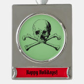 スカル&クロスボーンズパイレーツジョリーロジャー シルバープレートバナーオーナメント (正面)