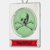 スカル&クロスボーンズパイレーツジョリーロジャー シルバープレートバナーオーナメント (左)