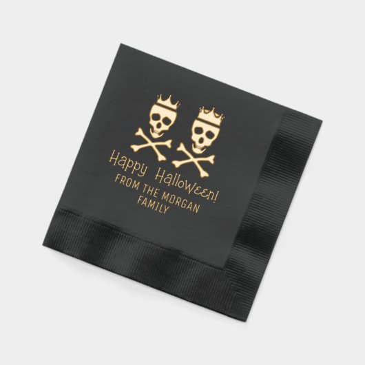 スカル&クロスボーンズ王冠カップルハッピーハローウィン 箔ナプキン (左)