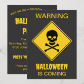 スカル&クロスボーンズ警告のハロウィーン 招待状 (正面/裏面)