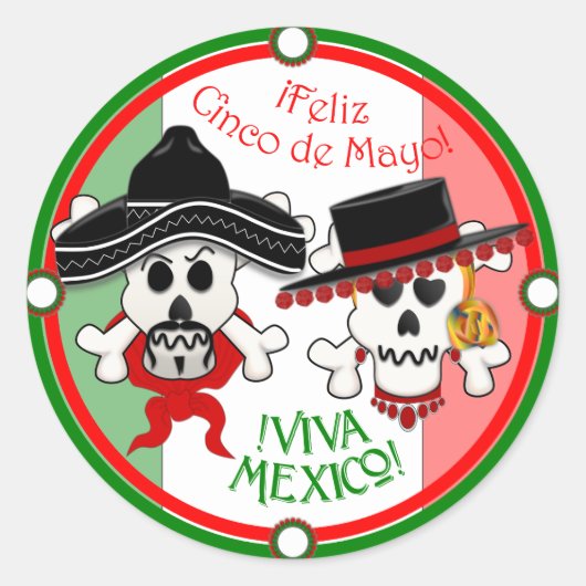 スカル&クロスボーンズCinco de Mayoステッカー ラウンドシール (正面)