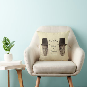 スカル ゲイ ミスター アンド ミスター ヴィンテージ レトロ セピア ウェディング クッション