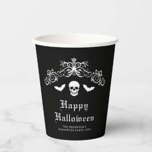 スカル＆コウモリ ゴシック ハッピーハロウィン ブラック 紙コップ
