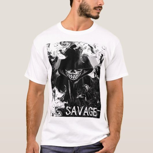 スカル·サベージ·メンズ·ベーシックTシャツ Tシャツ (正面)