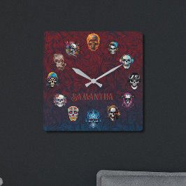 スカル スクエア壁時計