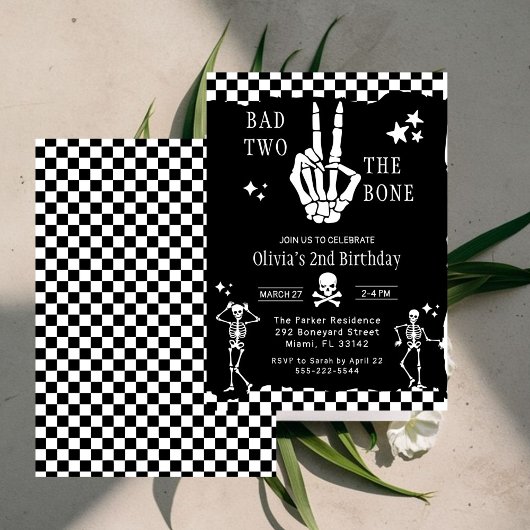 スカル スケルトン Bad to the Bone 2歳の誕生日 招待状