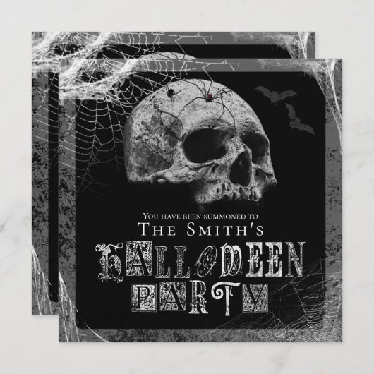 スカル&スパイダーウェブズブラックウィドウハローウィンパーティ 招待状 (正面/裏面)