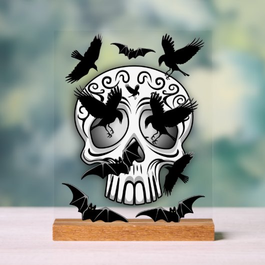 スカル ハロウィーン 装飾的カラベラ アクリルサイン (ニュートラル)