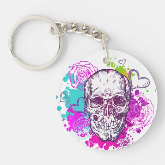 スカル、ハート、バラ キーホルダー (正面)