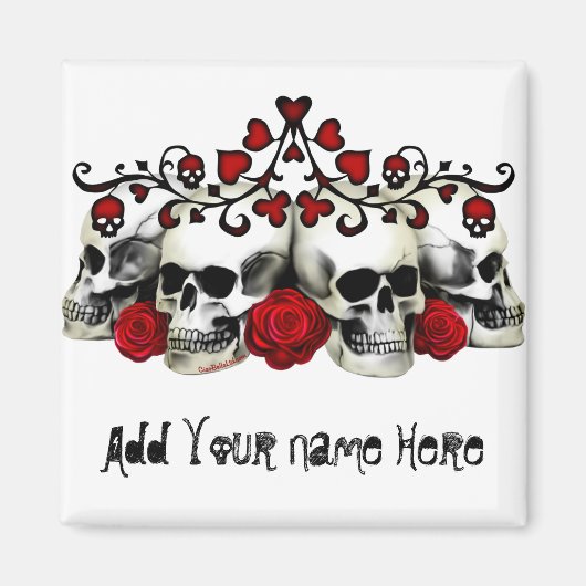 スカル、ハート、バラ マグネット (正面)