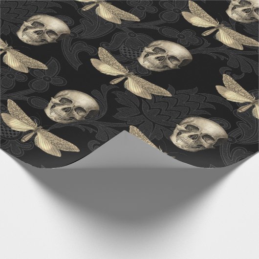 スカル&バタフライブラックレースラッピング紙 ラッピングペーパー (角)