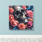 スカル(バラとブルーバード) キャンバスプリント (インサイチュ (ウッドフロア))
