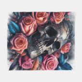 スカル(バラとブルーバード) フリースブランケット (正面(横))