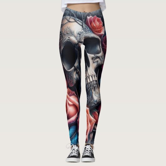 スカル(バラとブルーバード) レギンス (正面)
