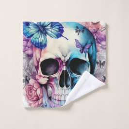 スカル、バラ、蝶 ウォッシュタオル