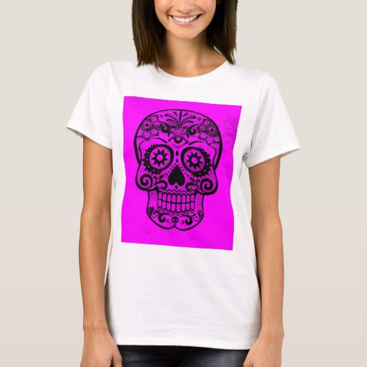 スカル、ピンク04 Tシャツ (正面)