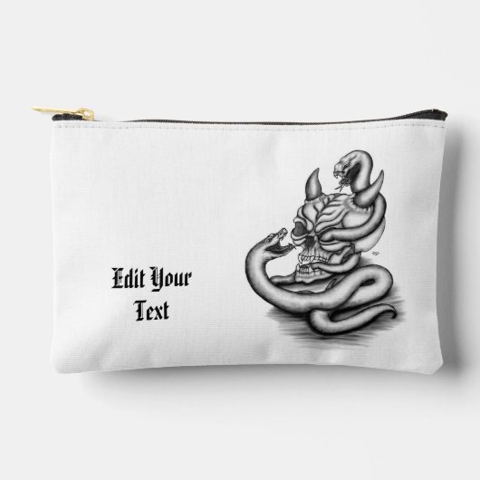 スカル – ヘビ付き悪魔の頭 アクセサリーポーチ (正面)