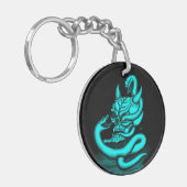 スカル – ヘビ付き悪魔の頭 キーホルダー (正面左)