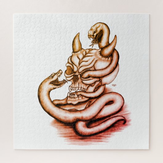 スカル – ヘビ付き悪魔の頭 ジグソーパズル (縦)
