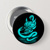 スカル – ヘビ付き悪魔の頭 缶バッジ (正面&裏面)