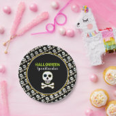 スカル&ボーンズ、ネオンハローウィンパーティ ペーパープレート (パーティー)