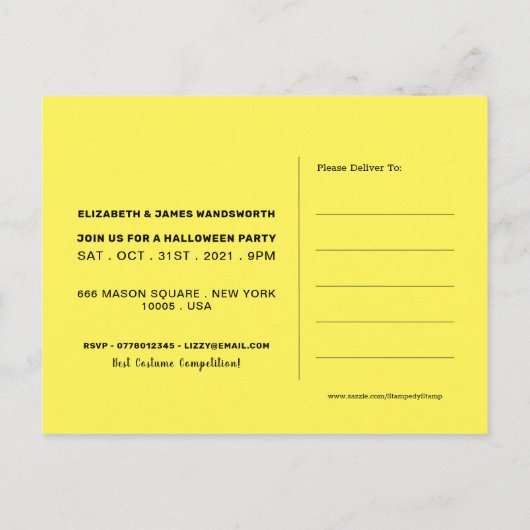 スカル&ボーンズ、ハロウィンパーティーの招待状 案内ポストカード (裏面)