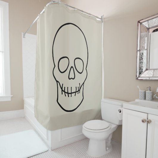 スカル – ボーンホワイトとこうもりブラック シャワーカーテン (インサイチュ)