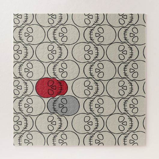 スカル – ボーンホワイトとこうもりブラック ジグソーパズル (横)