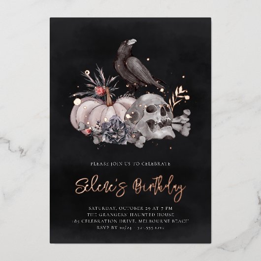 スカル&レイヴンハロウィーン誕生日パーティー 箔招待状 (正面)