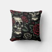 スカル&レッドローズゴシックフローラ クッション (正面)