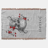 スカル&レッドローズパーソナライズされた スローブランケット (正面)