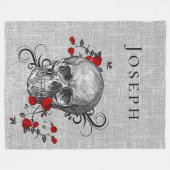 スカル&レッドローズパーソナライズされた フリースブランケット (正面(横))