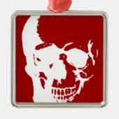 スカル – レッド&ホワイトメタルファンタジーアート メタルオーナメント (正面)