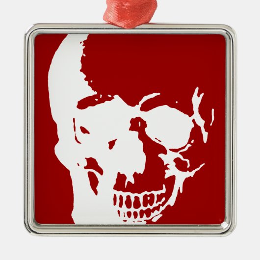 スカル – レッド&ホワイトメタルファンタジーアート メタルオーナメント (正面)
