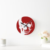 スカル – レッド&ホワイトメタルファンタジーアート ラウンド壁時計 (ホーム)