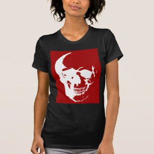 スカル – レッド&ホワイトメタルファンタジーアート Tシャツ