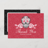 スカル + ローズ フラット サンクスカード 白地 案内状 (正面/裏面)