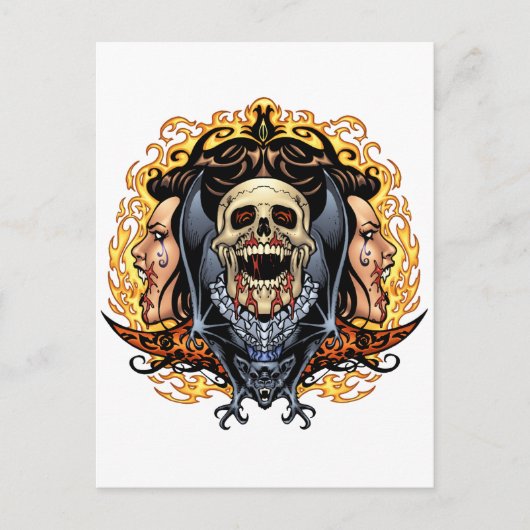 スカル、ヴァンパイアとアルリオによってカスタマイズ可能なこうもり。 ポストカード (正面)