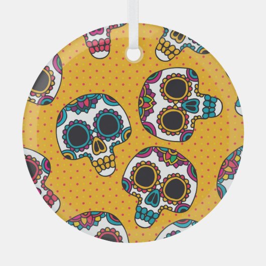 スカル:ヴィンテージラテン系アメリカスタイル。 ガラスオーナメント (正面)